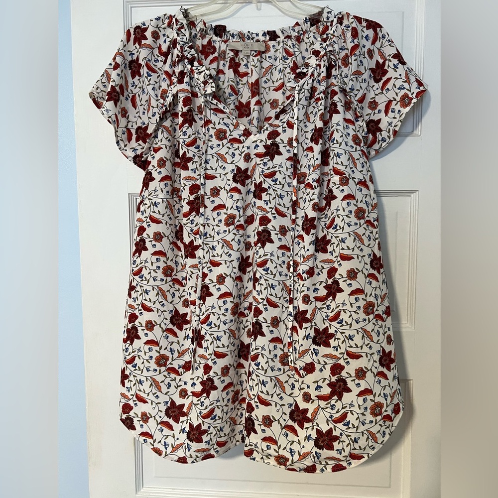 LOFT floral tie neck blouse top LOFT Plus size 18